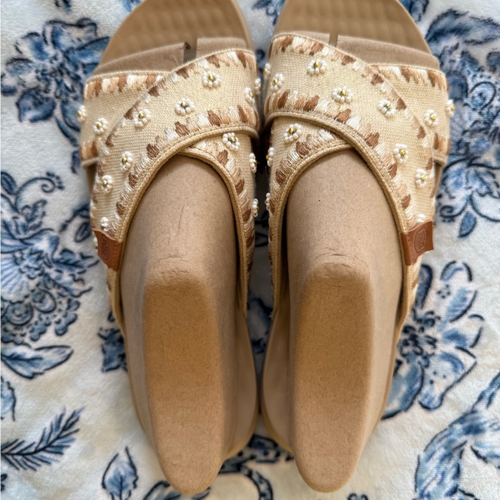 Hey Dude Cream Sandals with Intricate Design